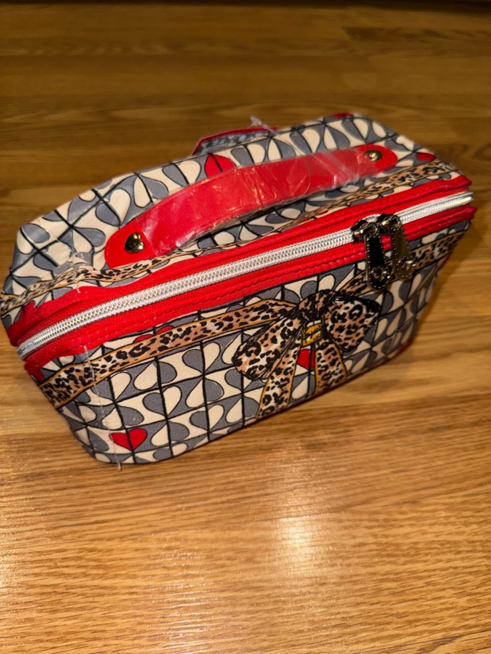 New Brighton Wild Love Zipper Makeup Case‎ with Hearts and Animal Print Detail